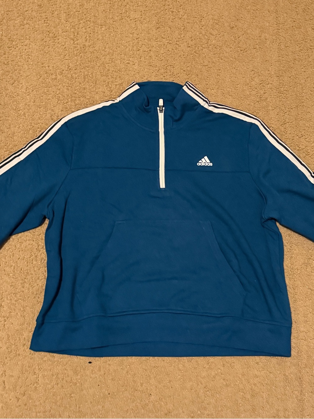 adidas Blue Half-Zip Sweatshirt with White Stripes